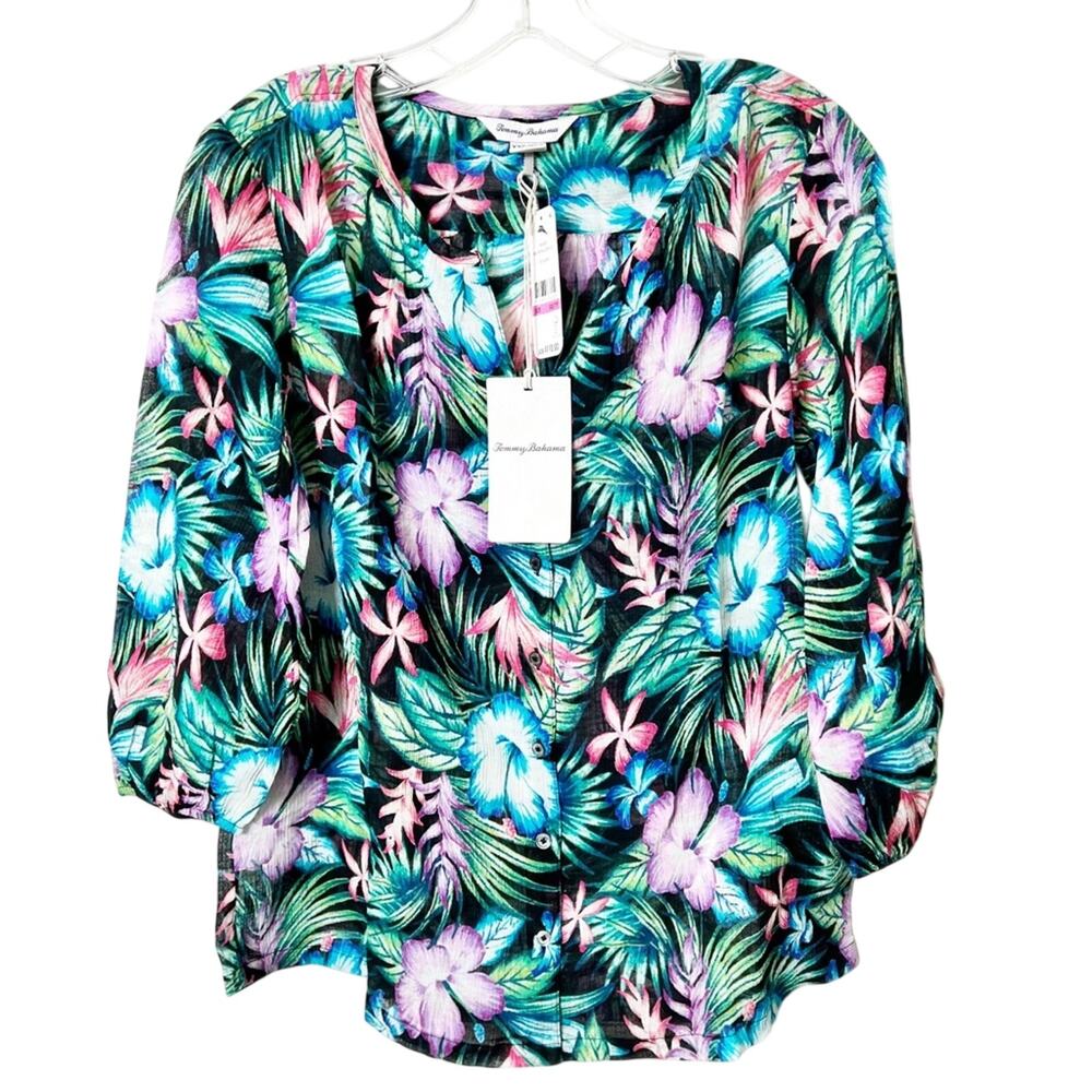 TOMMY BAHAMA ISLA TROPICAL 100% COTTON BLOUSE BLACK SIZE XX-SMALL BRAND …